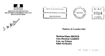enveloppe DDASS 2 octobre 2000