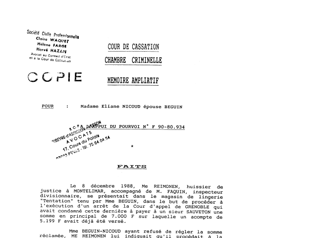 Mmoir ampliatif de la SCP. Waquet