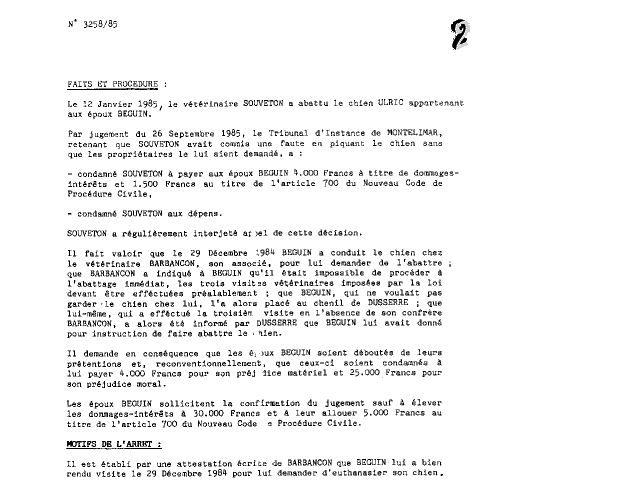 26 AOU. 1987 - Arrt Grenoble transmis par PERRET et POUGNAND [mon chien dobermann Ulric]